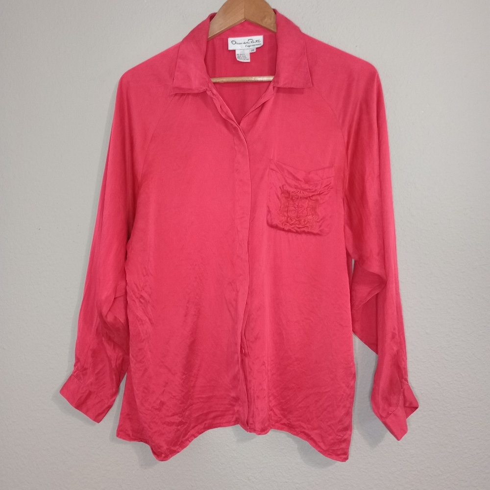 Vintage 80s Oscar de la Renta expressions Long Sleeve Silk Top